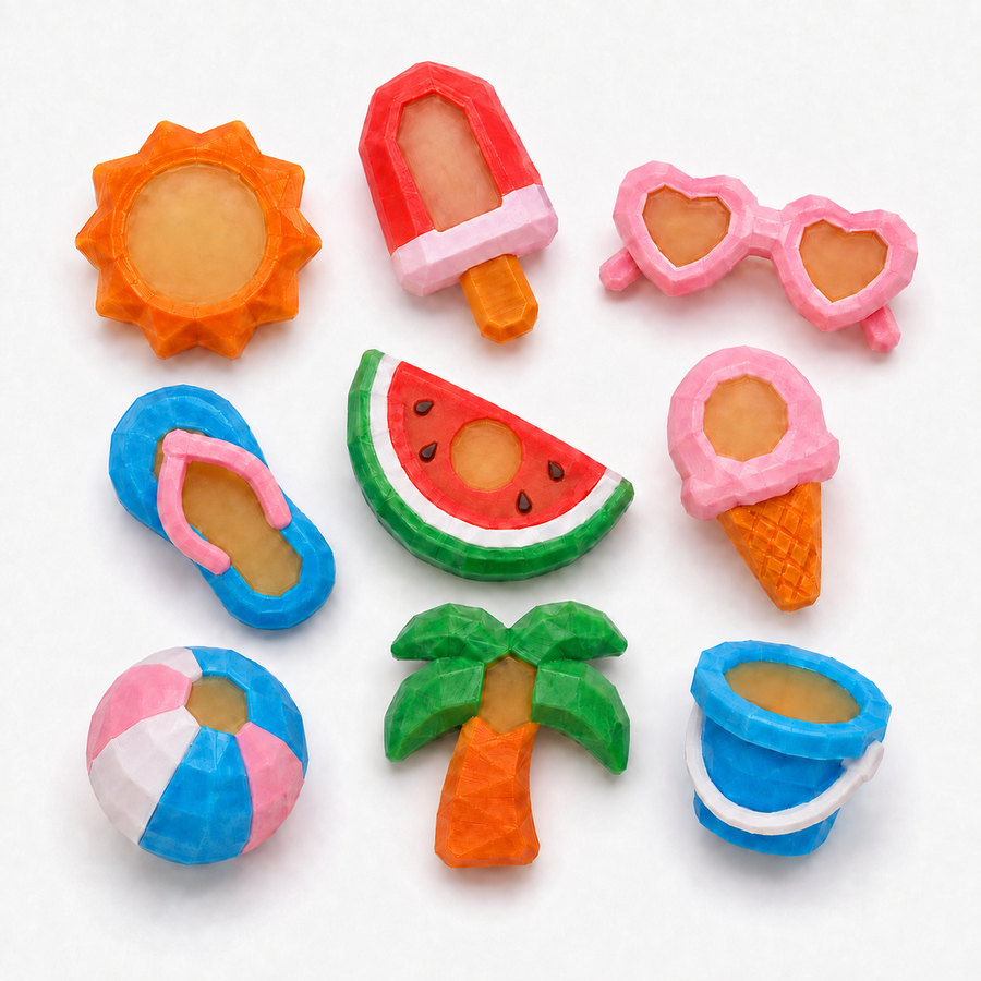 Summer Color Shifter Set with popsicle, sunglasses, watermelon, and beach toys