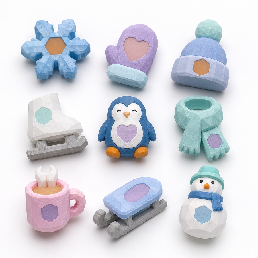 Winter Color Shifter Set with snowflake, mittens, hats, skates, and snowman