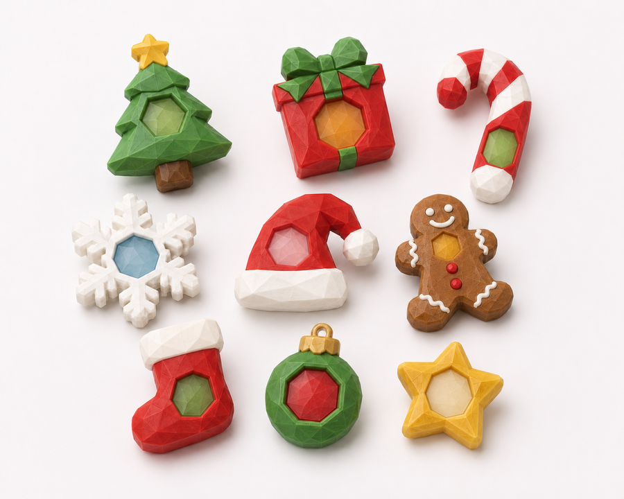 Christmas Color Shifter Set with tree, gifts, candy cane, and snowflake
